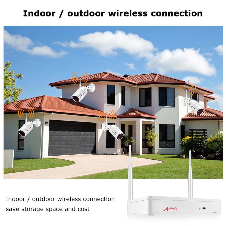 ANRAN 2MP Wifi NVR Kit 4CH Wireless CCTV System 1080P IP Camera