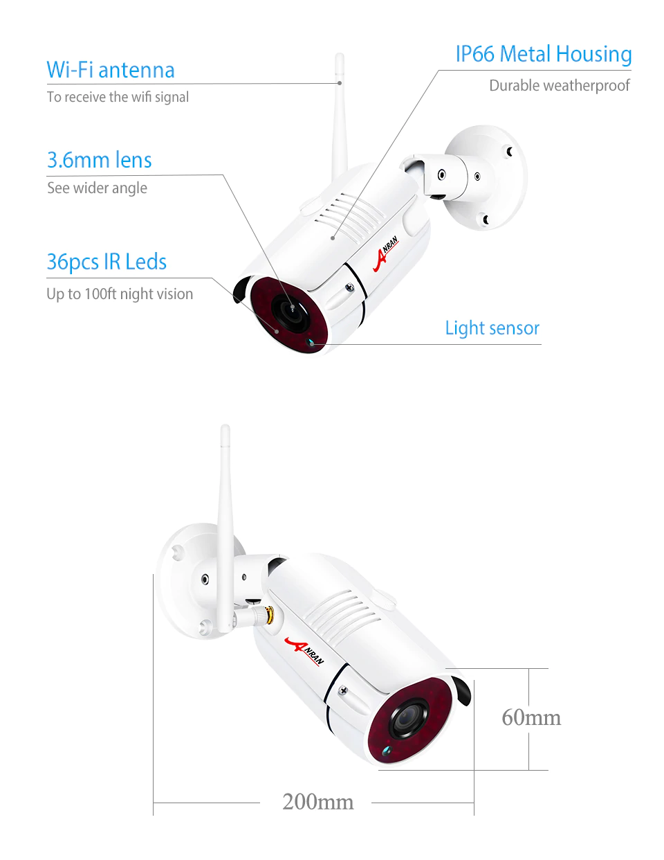 ANRAN 2MP Wifi NVR Kit 4CH Wireless CCTV System 1080P IP Camera